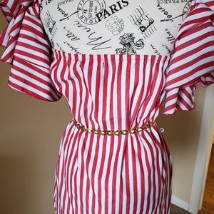 Red and white striped Shirt dress